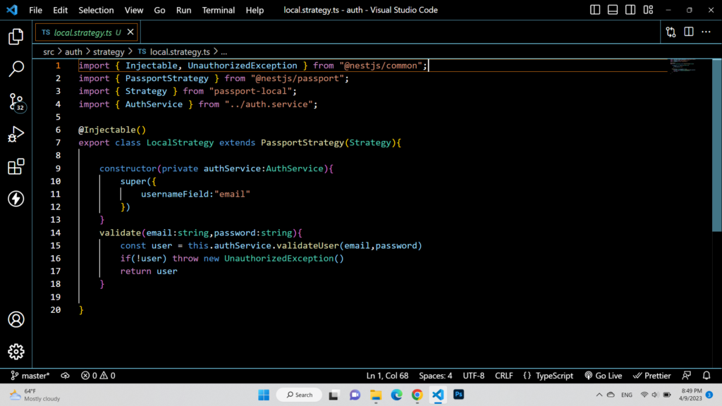 Create an authentication module in NestJs using local-strategy 2
