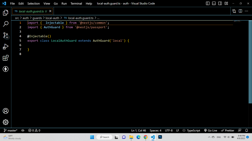 Create an authentication module in NestJs using local-strategy 3