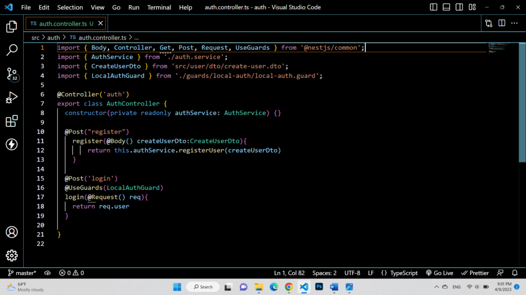 Create an authentication module in NestJs using local-strategy 5