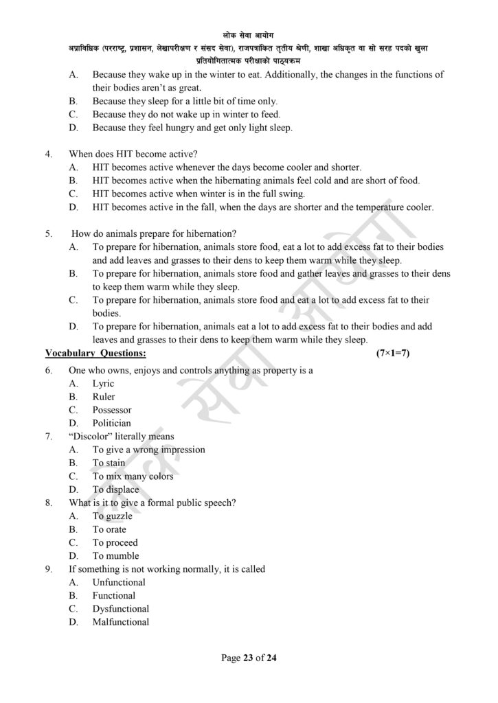 Branch Officer Syllabus | Download Loksewa Aayog 2081