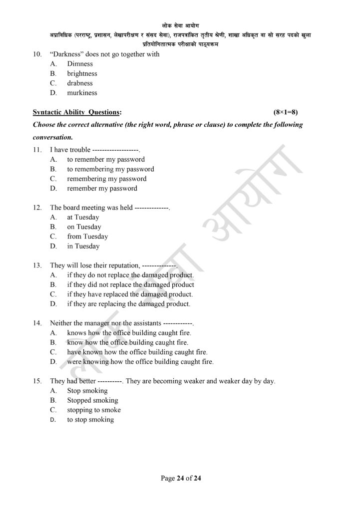 Branch Officer Syllabus | Download Loksewa Aayog 2081