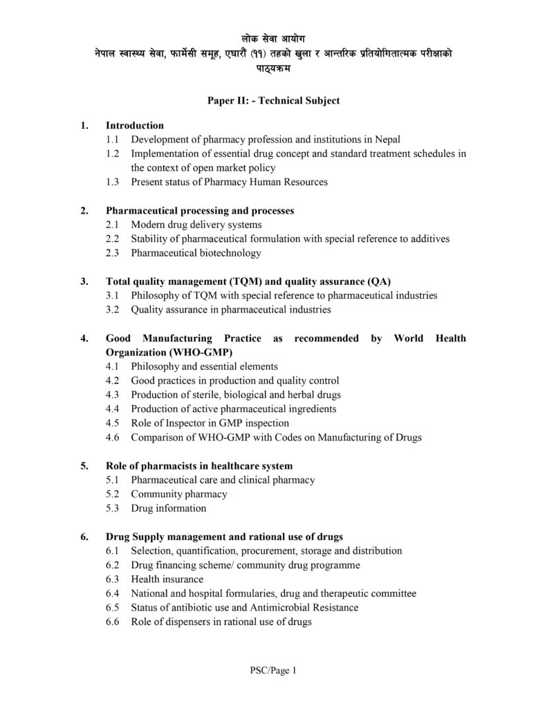 Pharmacy Exam Syllabus Download | Loksewa Aayog 2081
