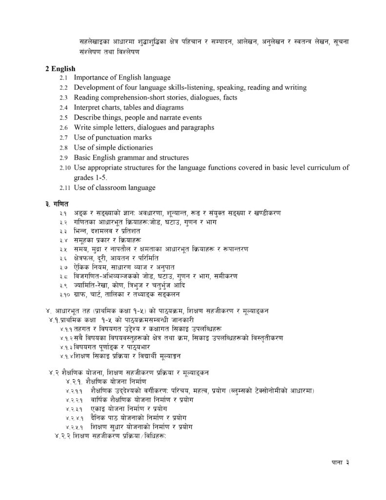 Download Primary Level Teaching Permit Syllabus